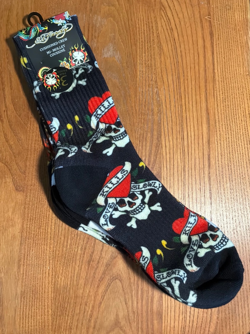 Ed Hardy Men's Black Skull & Heart Crew Socks 3 pk